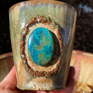 “VaVa Vintage” Handmade Pottery Mug with Chrysocolla Gemstone