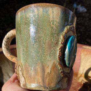 “VaVa Vintage” Handmade Pottery Mug with Chrysocolla Gemstone