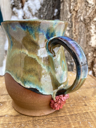 “Winter Bloom” Handmade Pottery Mug with Flowers