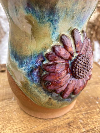 “Winter Bloom” Handmade Pottery Mug with Flowers