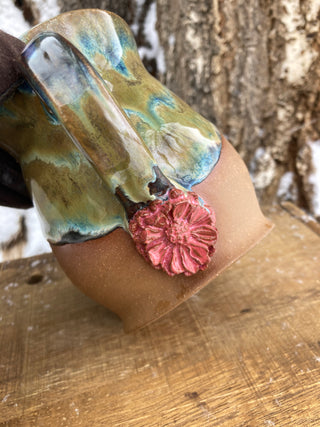 “Winter Bloom” Handmade Pottery Mug with Flowers